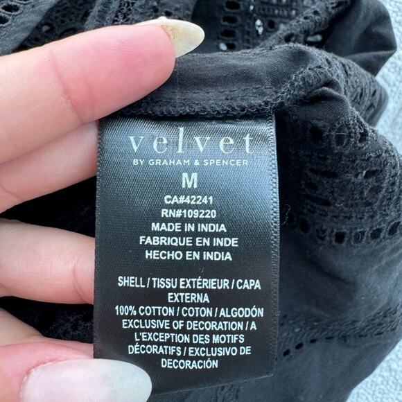 Velvet Margaret V-Neck Broderie Anglaise Mini Dress Black Size Medium - Picture 8 of 10